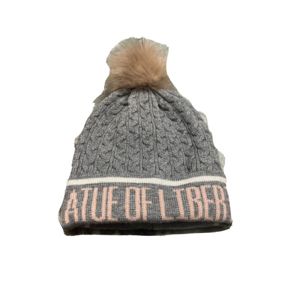 Robin Ruth New‎ York Statue Of Liberty Knit Beanie Gray Pink Hat - Picture 1 of 7